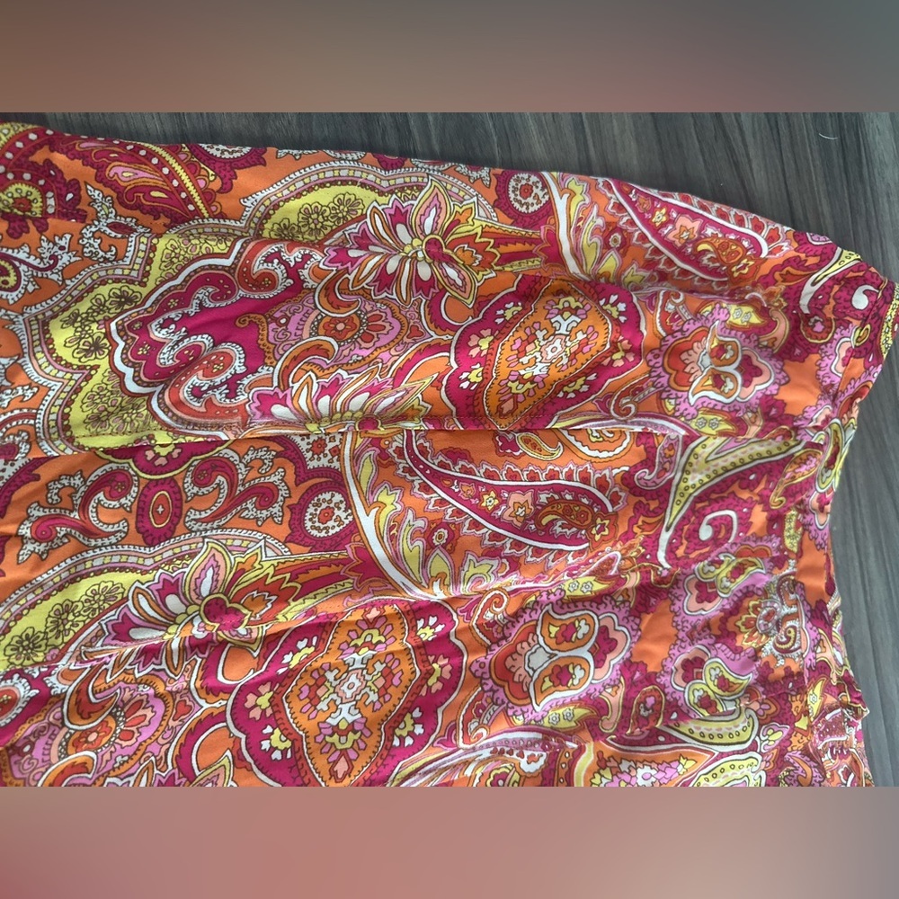 Talbots 100% Silk Paisley‎ A-Line Skirt Orange Pink Yellow Size 14W - Picture 5 of 14